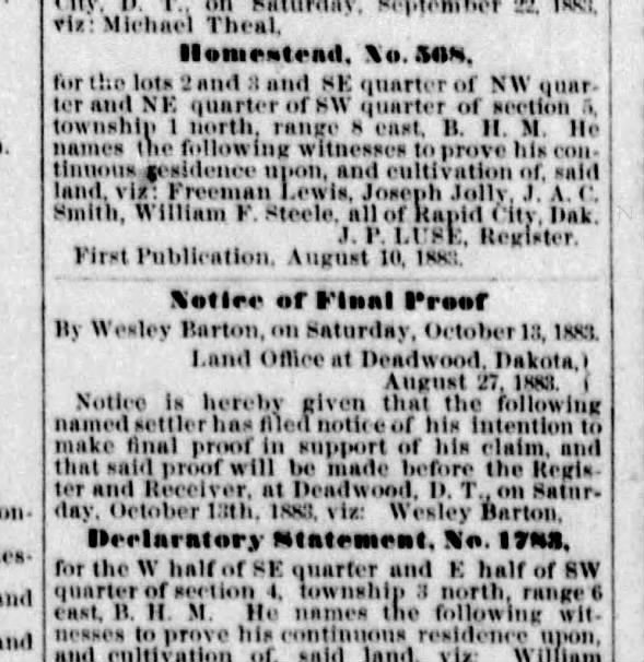 The Black Hills Weekly Journal (Rapid City, South Dakota) 14 Sep 1883